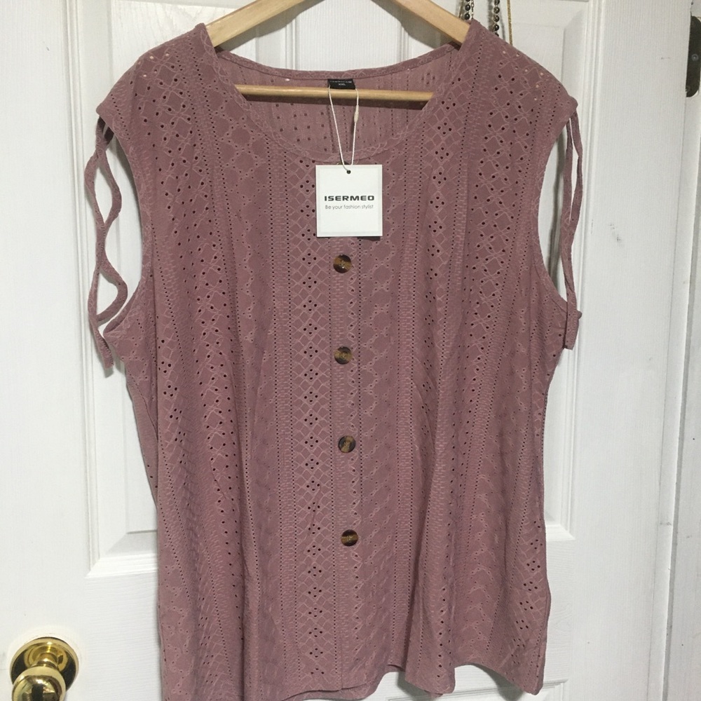 Womens Dusty Rose Eyelet Button-Front Tank Top